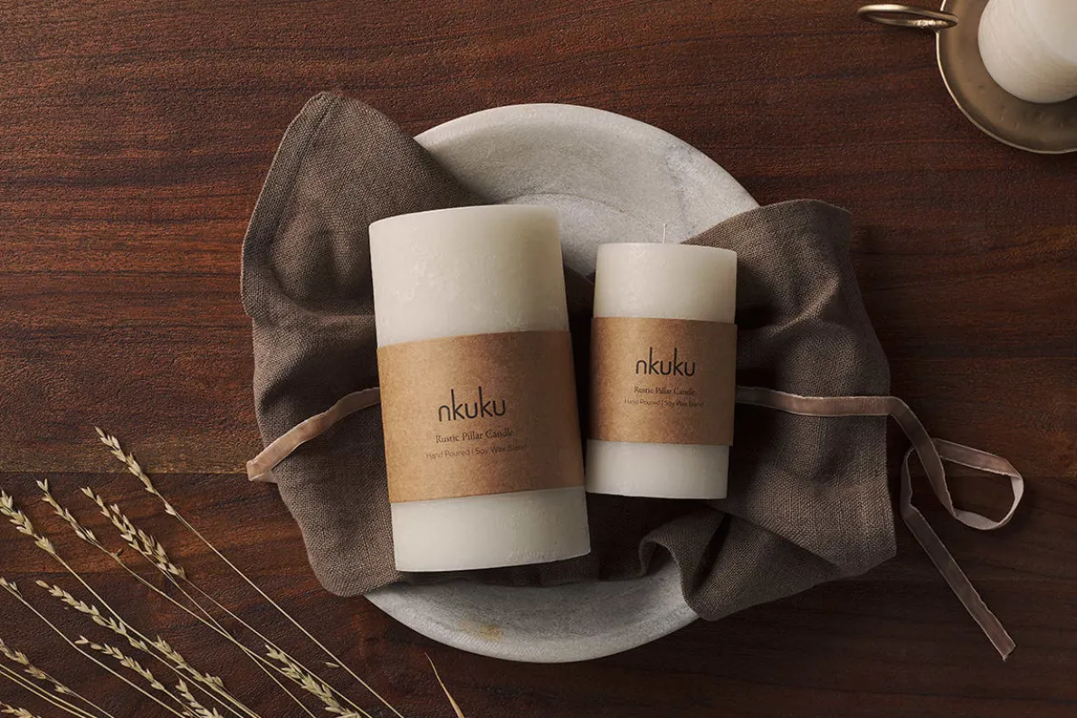 Rustic Soy Blend Pillar Candle - White - Small