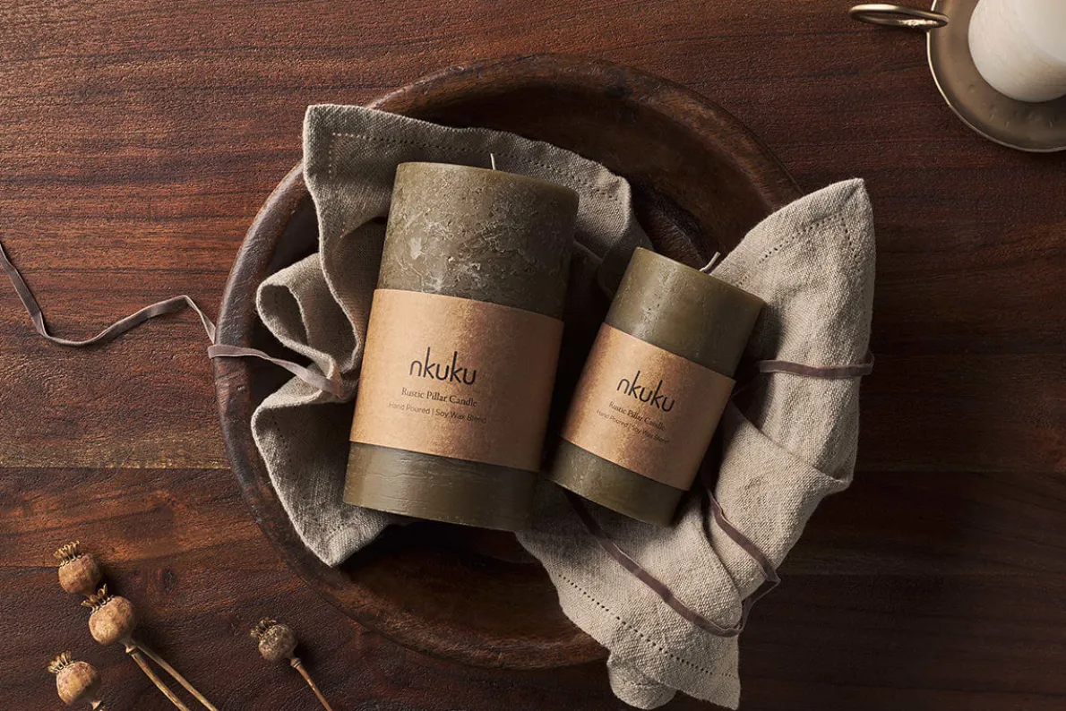 Rustic Soy Blend Pillar Candle - Olive Green - Small