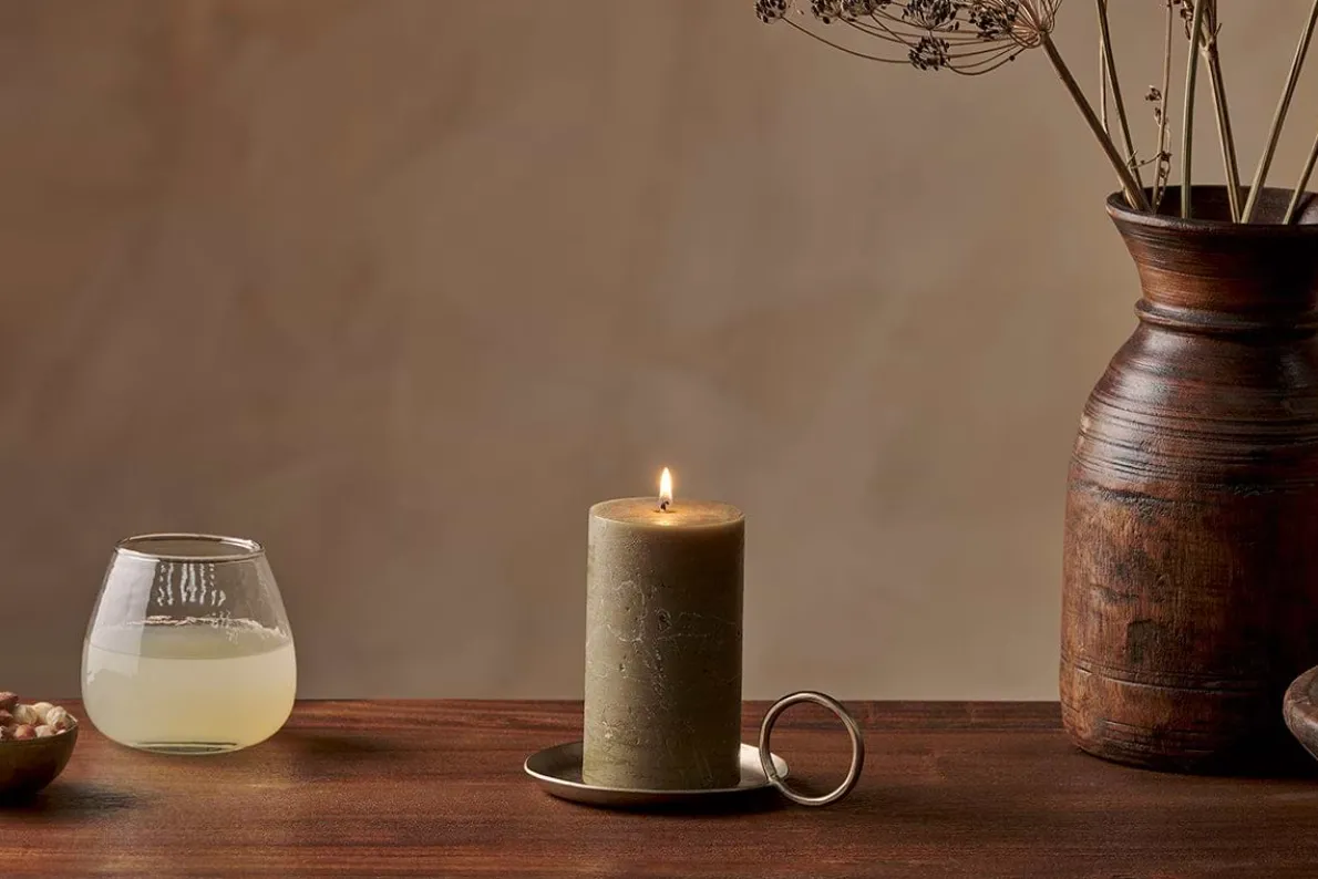 Rustic Soy Blend Pillar Candle - Olive Green - Small