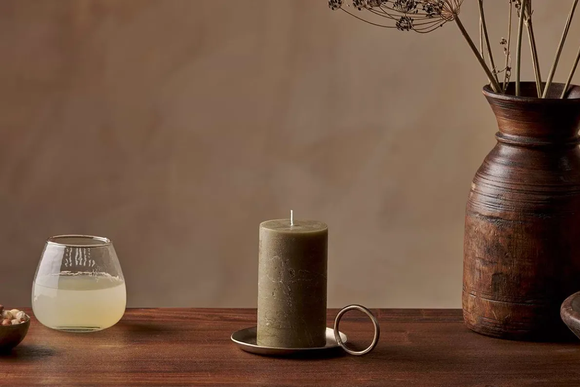 Rustic Soy Blend Pillar Candle - Olive Green - Small
