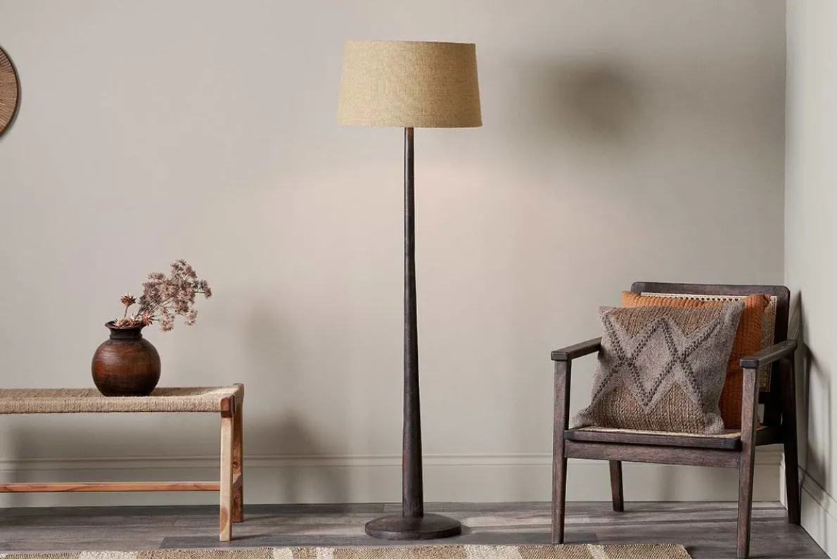 Sahar Mango Wood Floor Lamp - Dark Stain