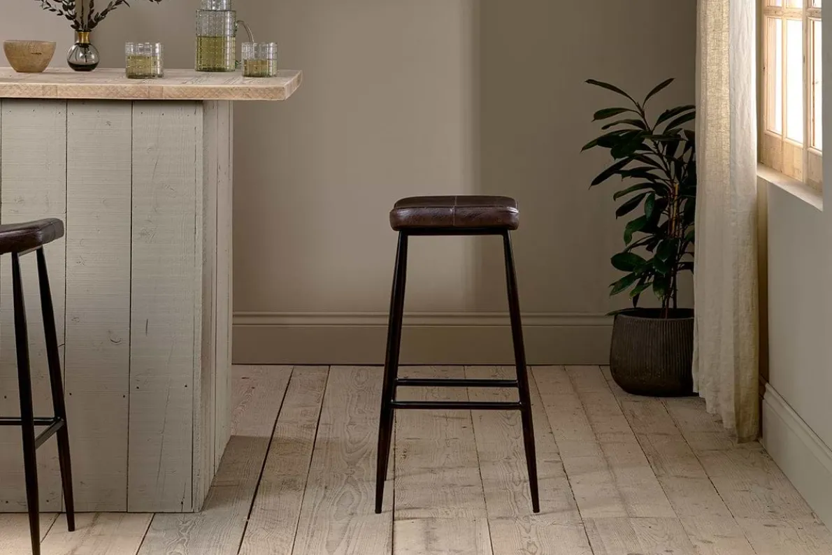 Samaira Leather Counter Stool - Dark Brown