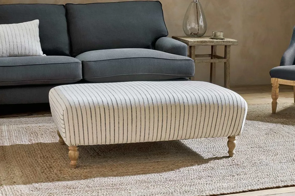 Sanja Stripe Upholstered Ottoman - Off White