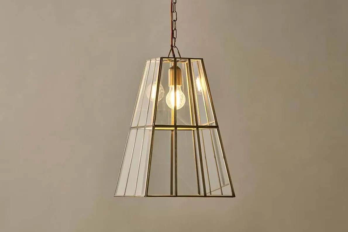 Solan Glass Lantern Pendant - Clear & Antique Brass