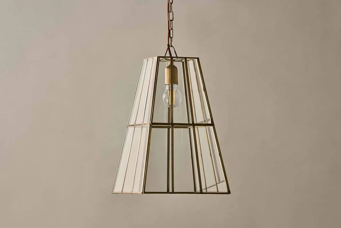 Solan Glass Lantern Pendant - Clear & Antique Brass