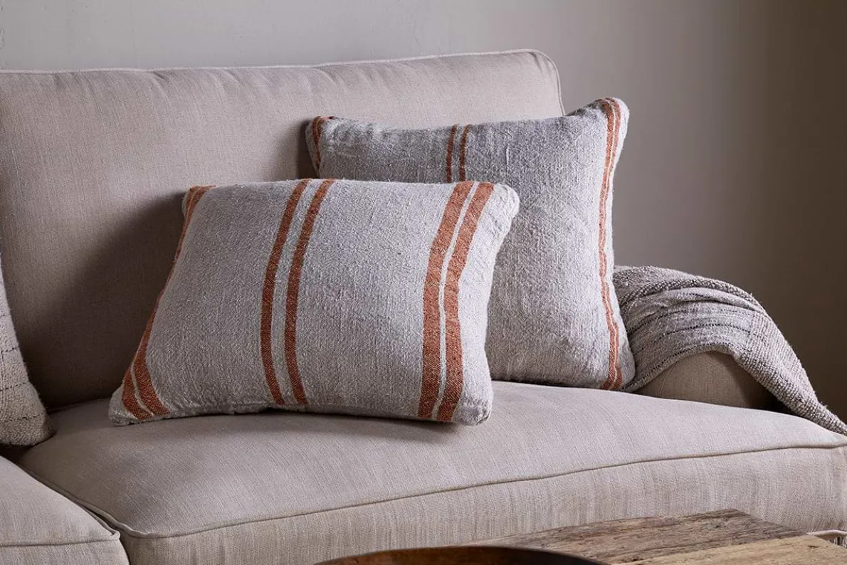 Tajana Linen Stripe Cushion Cover - Rust