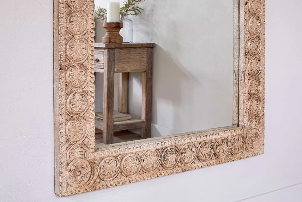 Tannir Carved Mango Wood Mirror - Natural