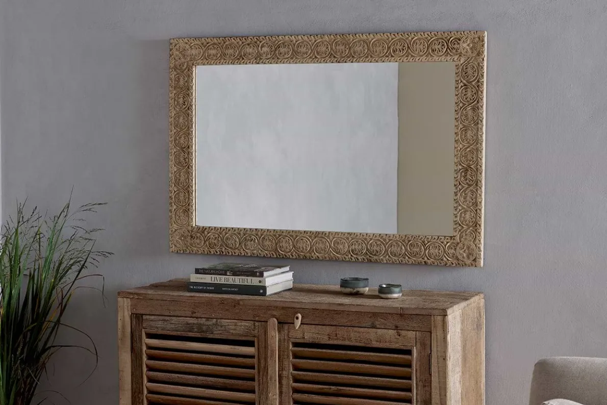 Tannir Mango Wood Carved Mirror - Natural