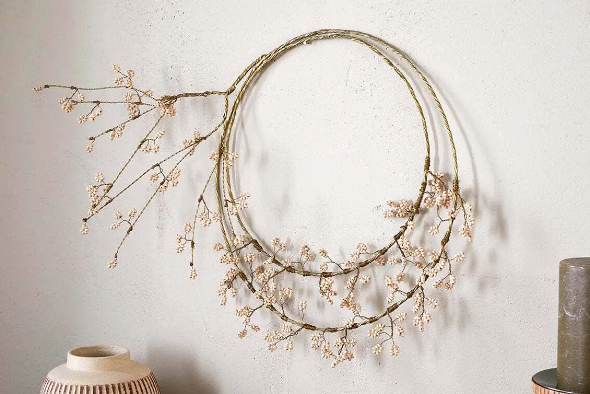 Tanu Layered Mango Wood Beaded Wreath - Brass & Natural