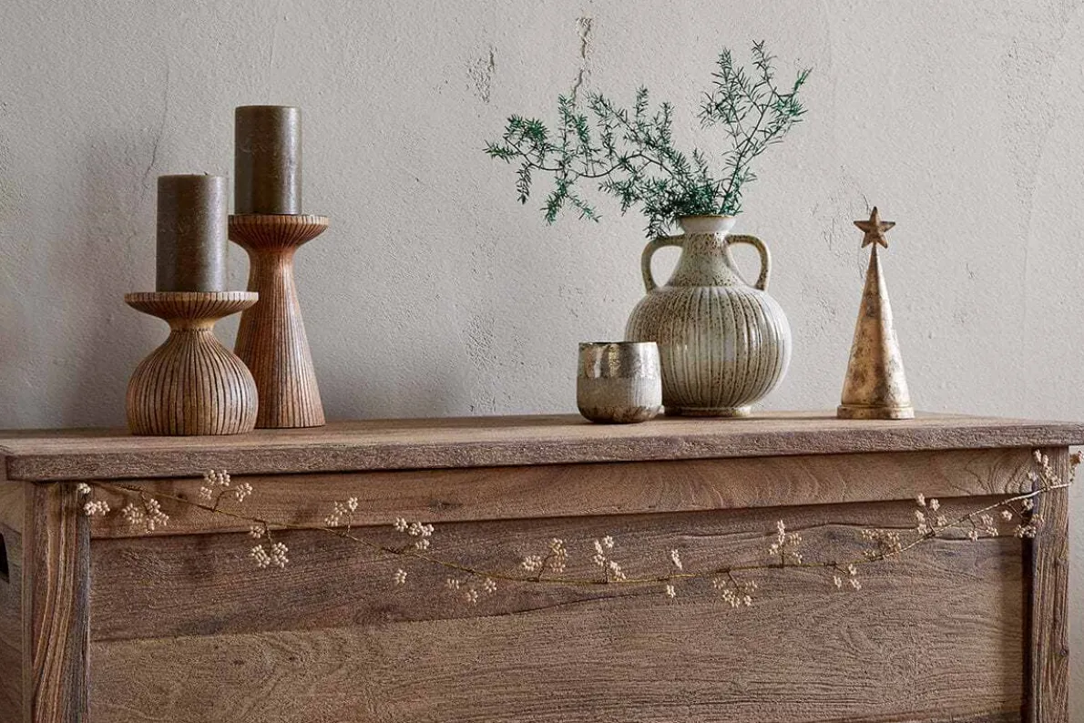 Tanu Mango Wood Beaded Garland - Brass & Natural