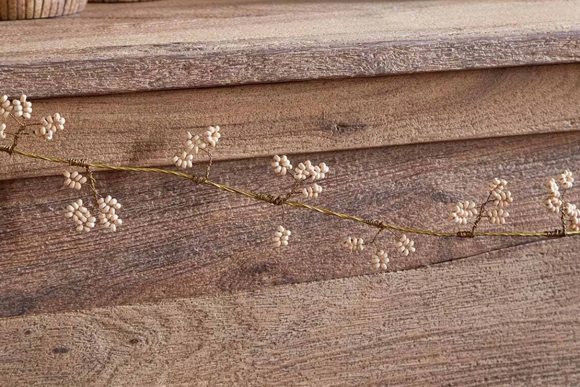 Tanu Mango Wood Beaded Garland - Brass & Natural