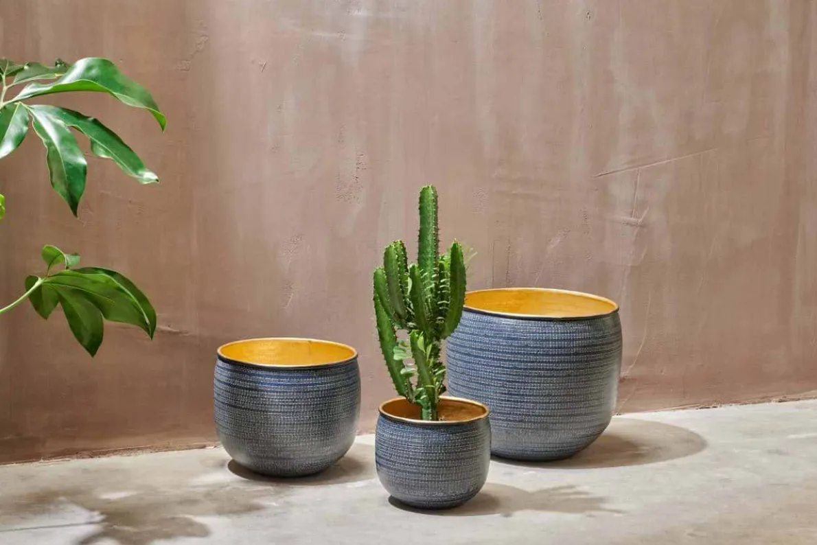 Tembesi Etched Planter - Antique Black & Brass