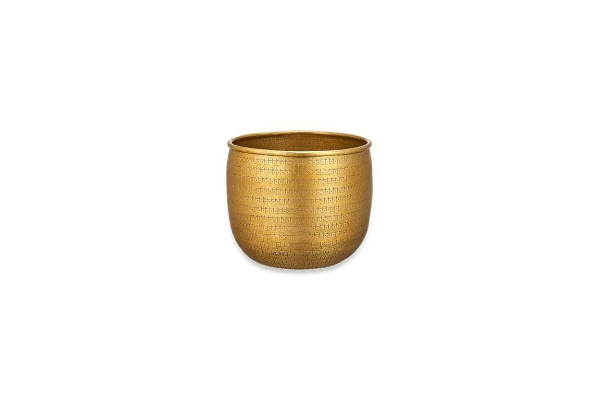 Tembesi Etched Planter - Antique Brass