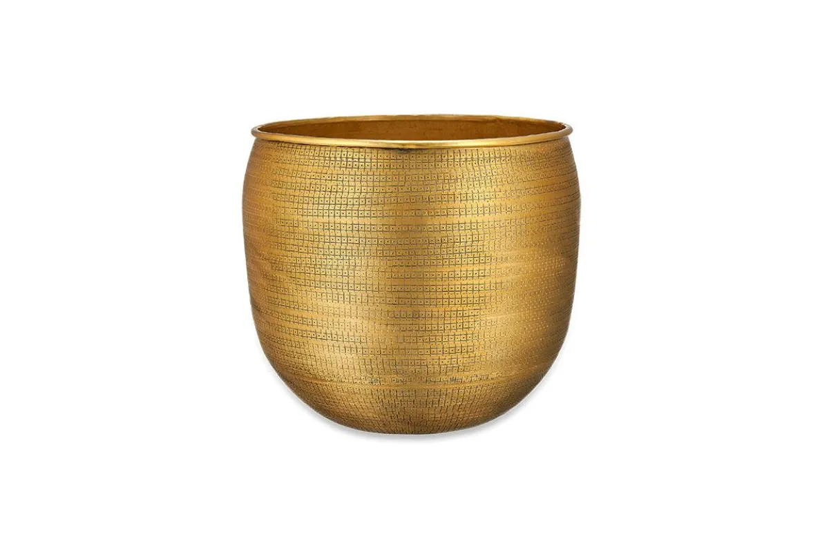 Tembesi Etched Planter - Antique Brass