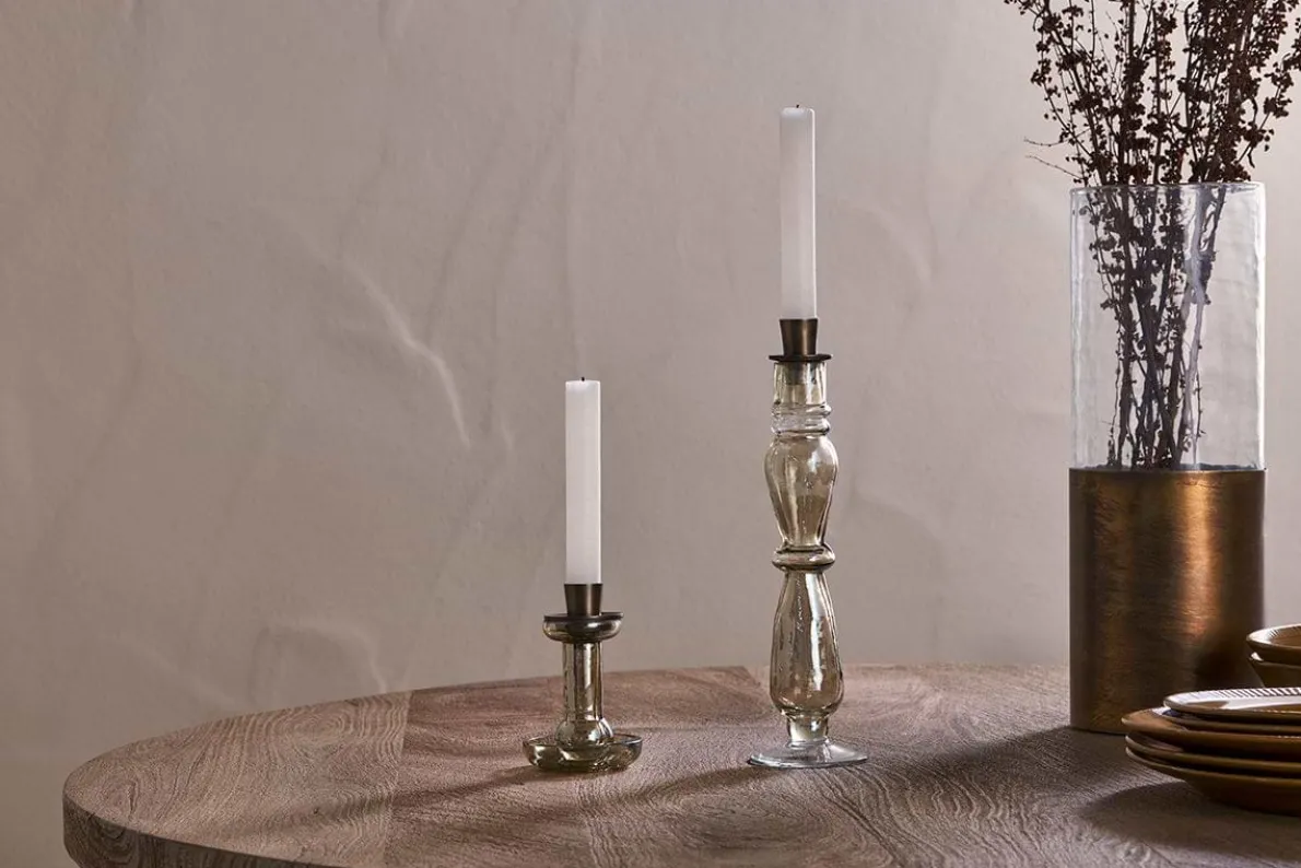 Tharad Recycled Glass Candle Holder - Smoke Lustre