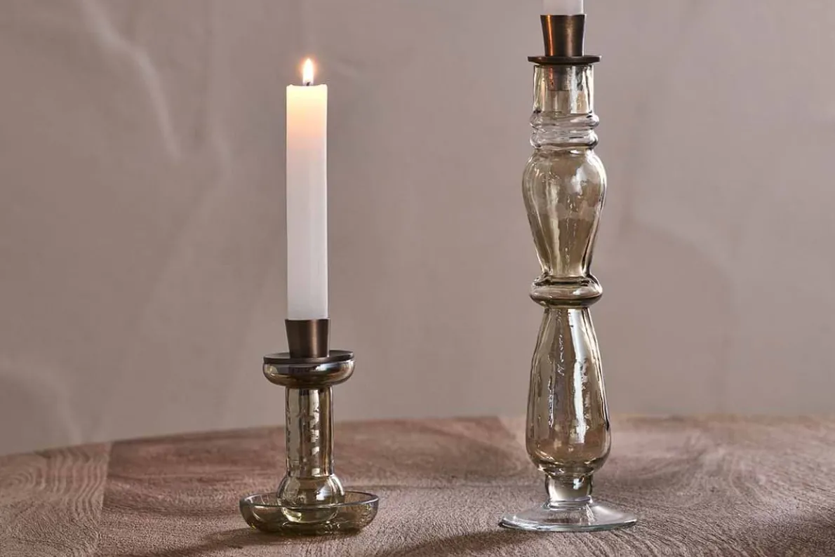Tharad Recycled Glass Candle Holder - Smoke Lustre