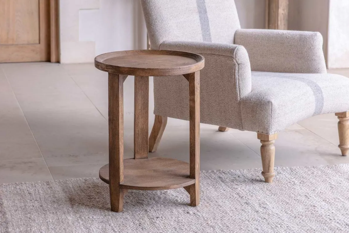 Triveni Mango Wood Side Table - Walnut Stain
