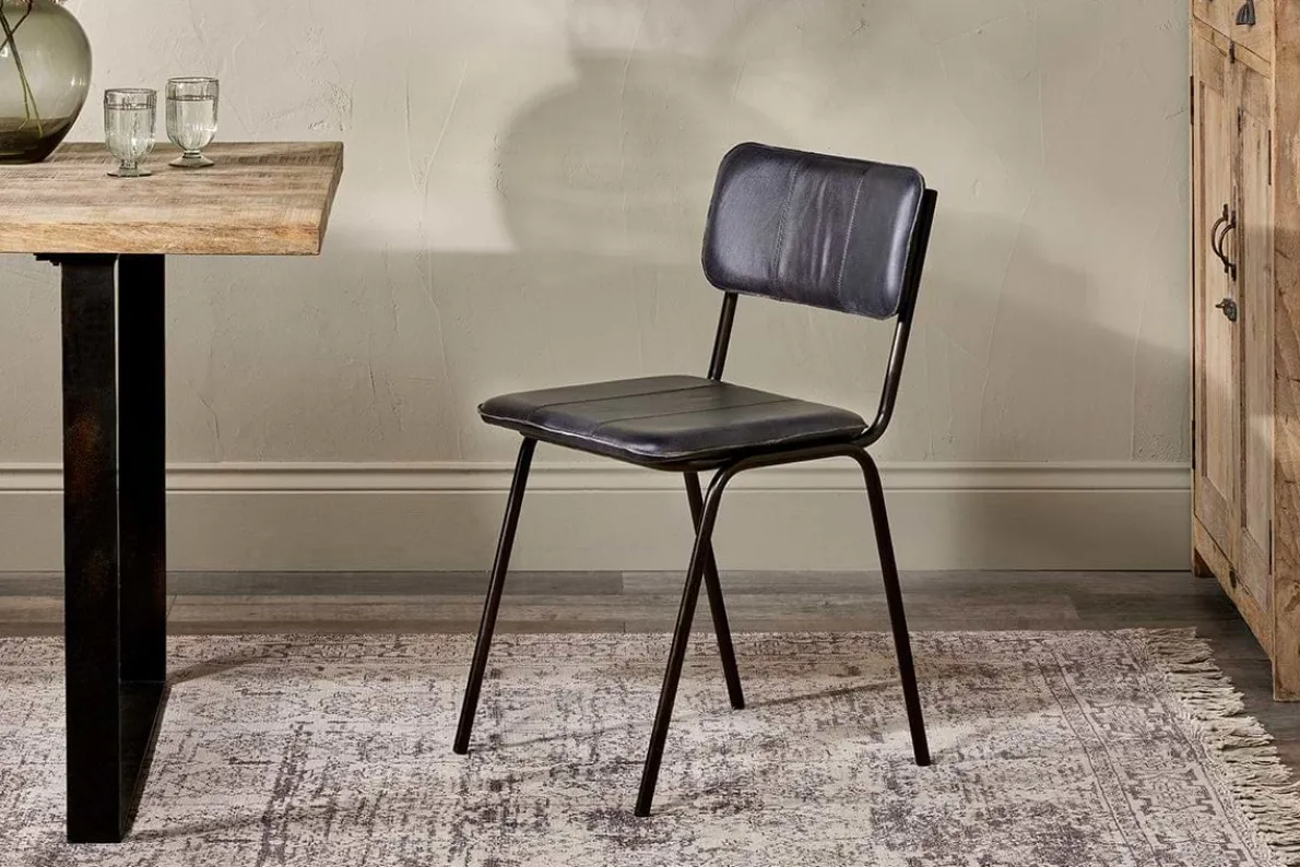 Ukari Leather Dining Chair - Aged Black