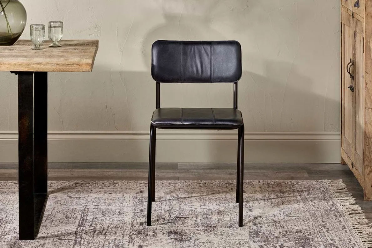 Ukari Leather Dining Chair - Aged Black