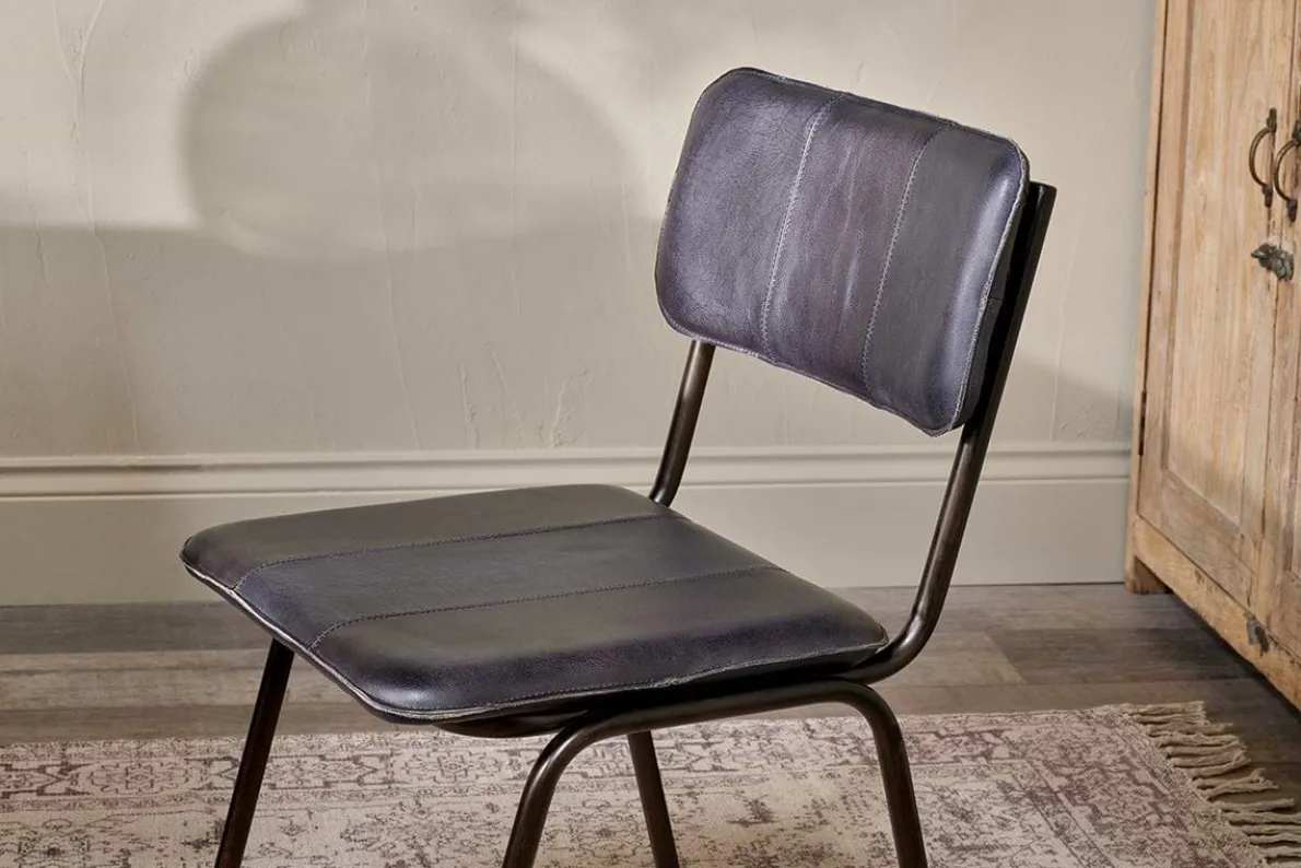 Ukari Leather Dining Chair - Aged Black