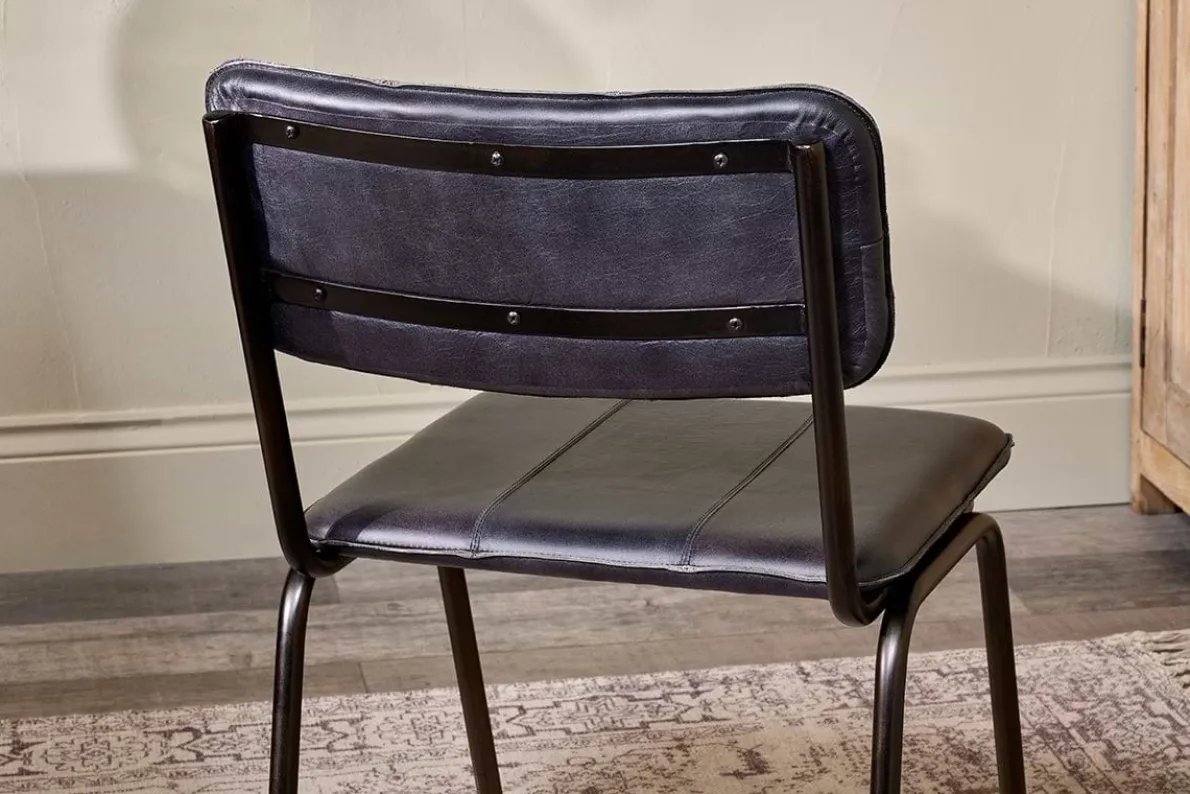Ukari Leather Dining Chair - Aged Black