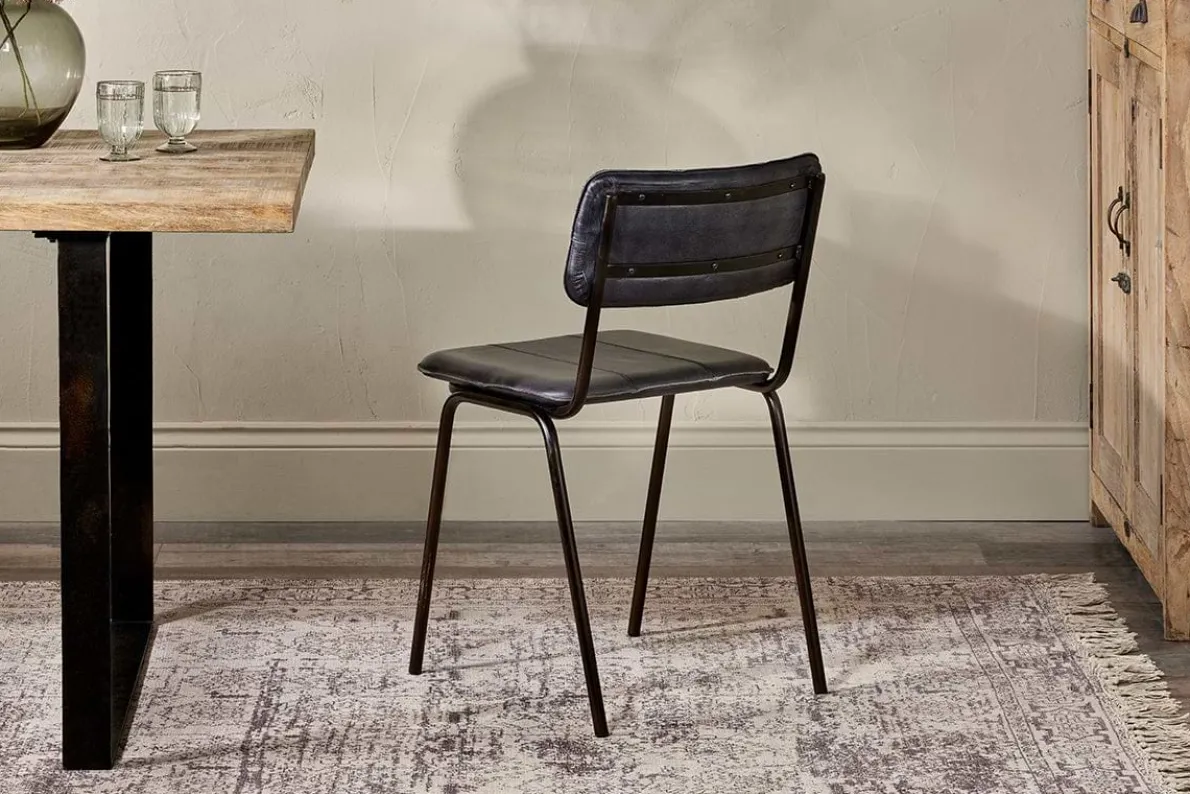 Ukari Leather Dining Chair - Aged Black