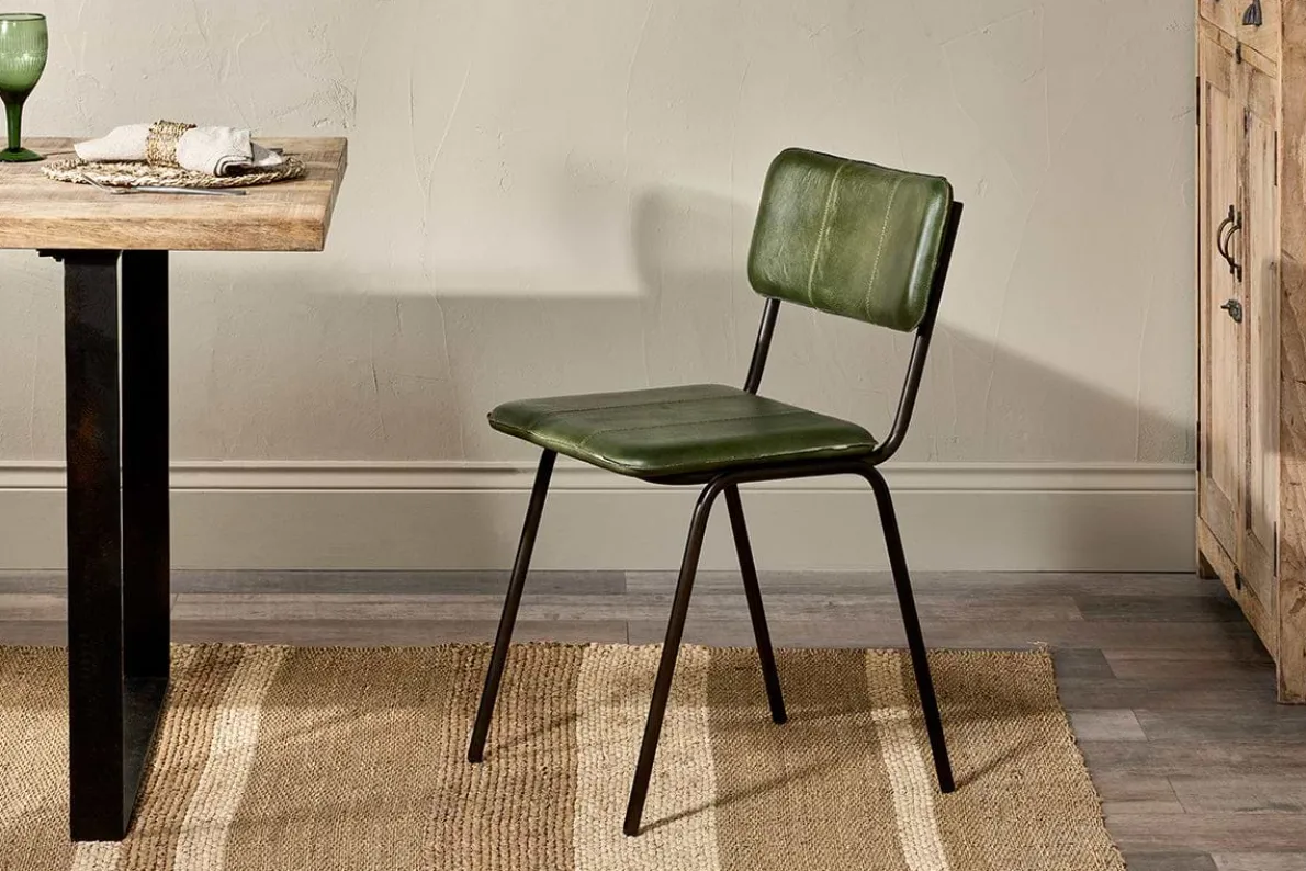 Ukari Leather Dining Chair - Rich Green