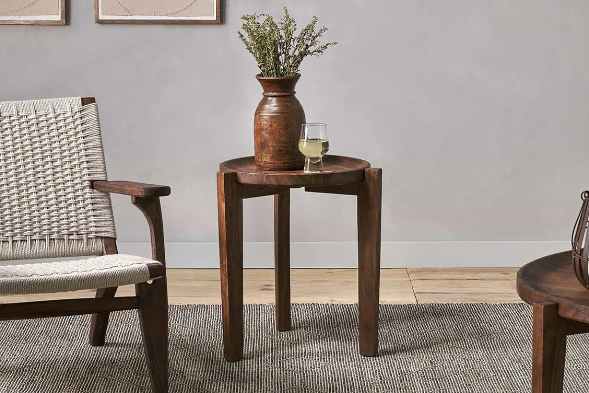 Umar Mango Wood Side Table - Dark Brown
