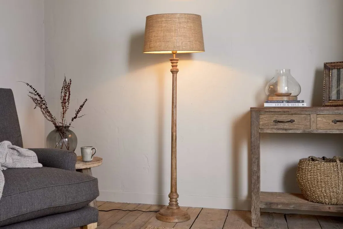 Usha Classic Wooden Floor Lamp - Natural