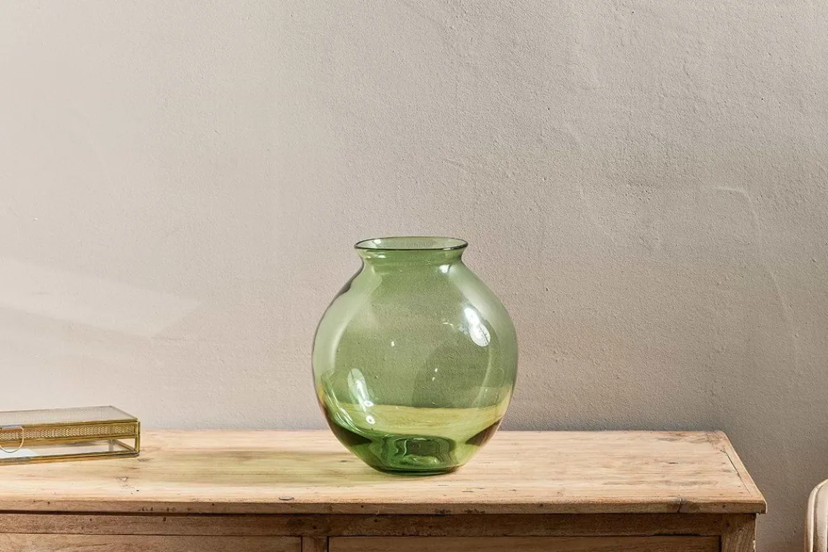 Vanita Glass Vase - Green - Wide