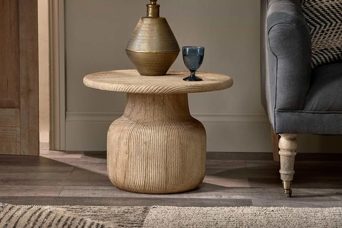 Vivan Grooved Wood Side Table