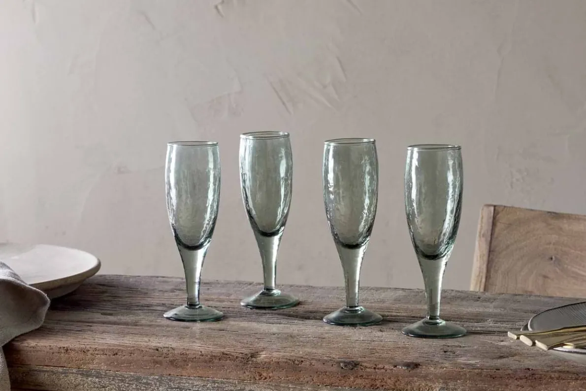 Yala Hammered Champagne Glass - Sage Green (Set of 4)